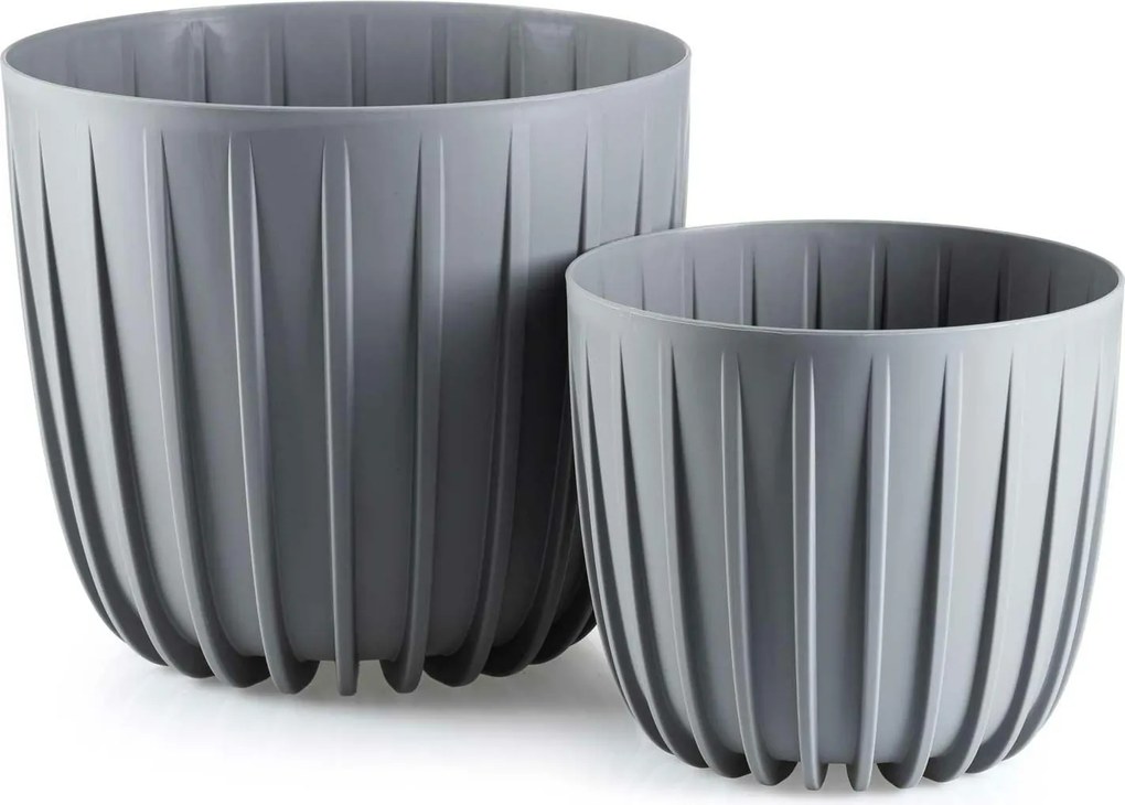 PLASTOVÝ KVETINÁČ STRIPPED SADA 2KS 18X15,5 CM+24X21 CM SIVÁ