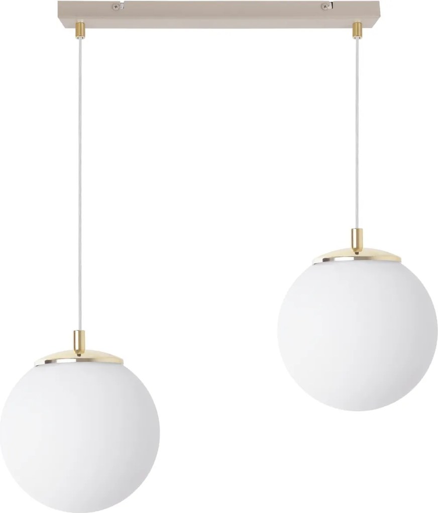 Závesné svietidlo Florence, 2x biele sklenené tienidlo, g/be