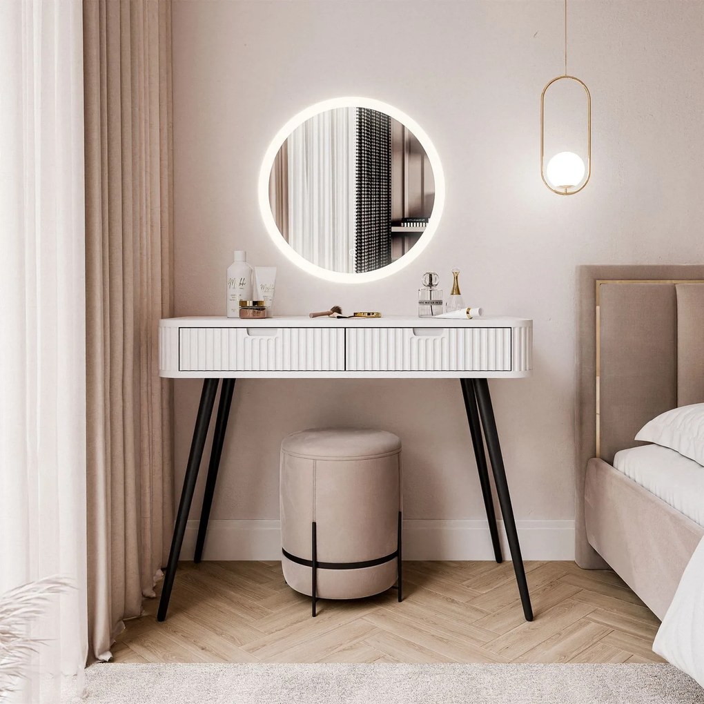Toaletný stolík CORA II biely + led zrkadlo