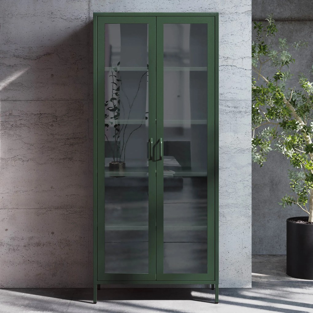 Vitrína ANGELO, 800 x 1850 x 450 mm, Modern: fľaškovo zelená