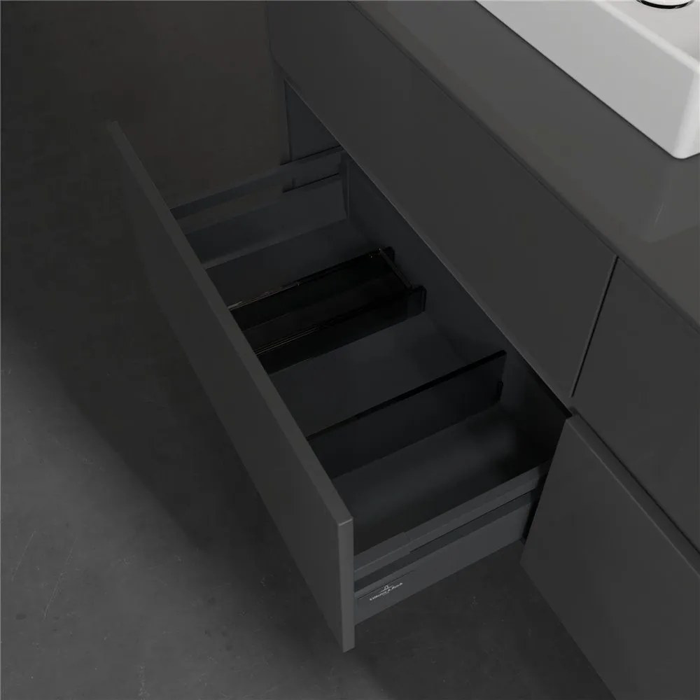 VILLEROY & BOCH Collaro závesná skrinka pod dve umývadlá na dosku, 4 zásuvky, s LED osvetlením, 1400 x 500 x 548 mm, Glossy Grey, C076B0FP
