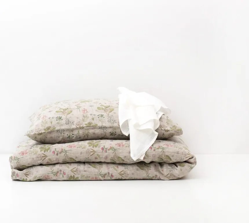 Detské béžové ľanové obliečky Linen Tales Botany, 140 x 200 cm