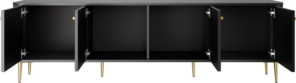 TV skrinka Vesper 4D 187 cm - čierna / zlaté nohy