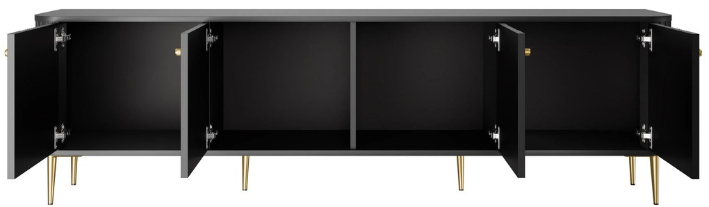 TV stolík Vespera 4D 187 cm - čierna / zlaté nožičky