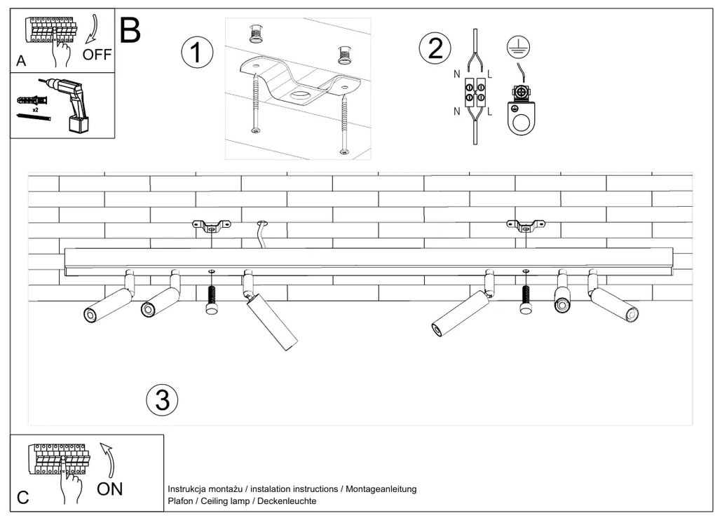 Bodové svietidlo Eyetech, 6x čierne kovové tienidlo, (možnosť polohovania)