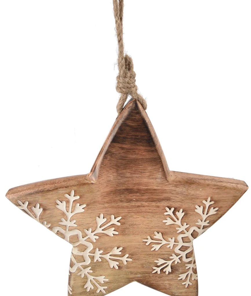 4Home Dekorácia z mangového dreva Snowflake Star, 20 cm