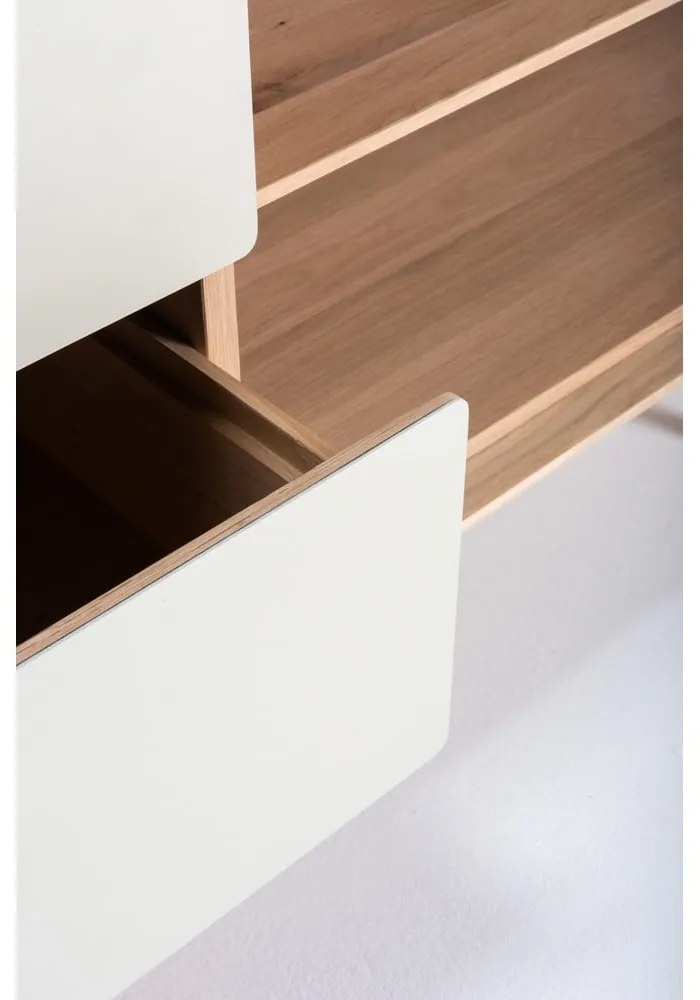 TV stolík z dubového dreva v bielo-prírodnej farbe 150x64 cm Fina – Gazzda