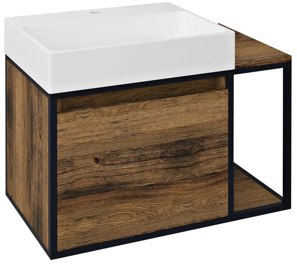 Sapho Sapho, SKARA umývadlová skrinka 80x49,5x46,5cm, čierna mat/dub Collingwood (CG003), CG003-1919