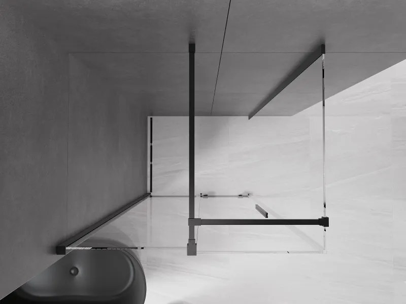 Mexen Velar, sprchový kút s posuvnými dverami 130(dvere) x 90(stena) cm, 8mm číre sklo, čierna matná, 871-130-090-01-70