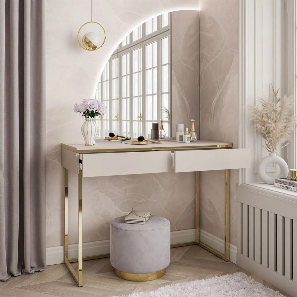 TOALETNÝ STOLÍK NESSIE KAŠMÍR ĽAVÝ + ZLATÝ PODSTAVEC + ZRKADLO POLMESIAC