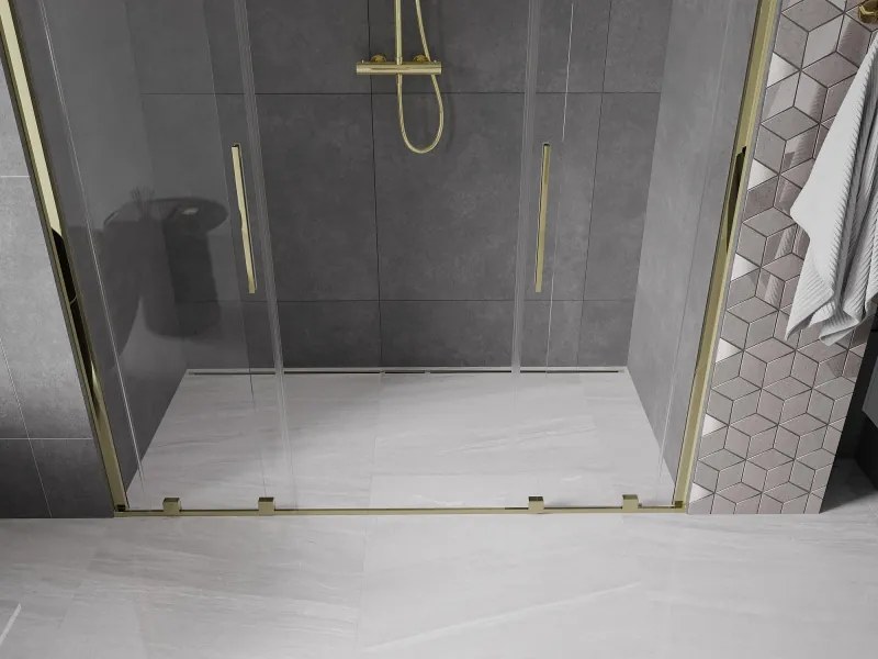 Mexen Velar Duo, posuvné dvere do otvoru 180x200 cm, 8mm číre sklo, zlatá lesklá, 871-180-000-02-50