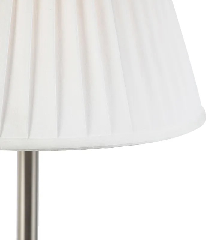 Klasická stolná lampa oceľ s plisovaným tienidlom biela 35 cm - Simplo