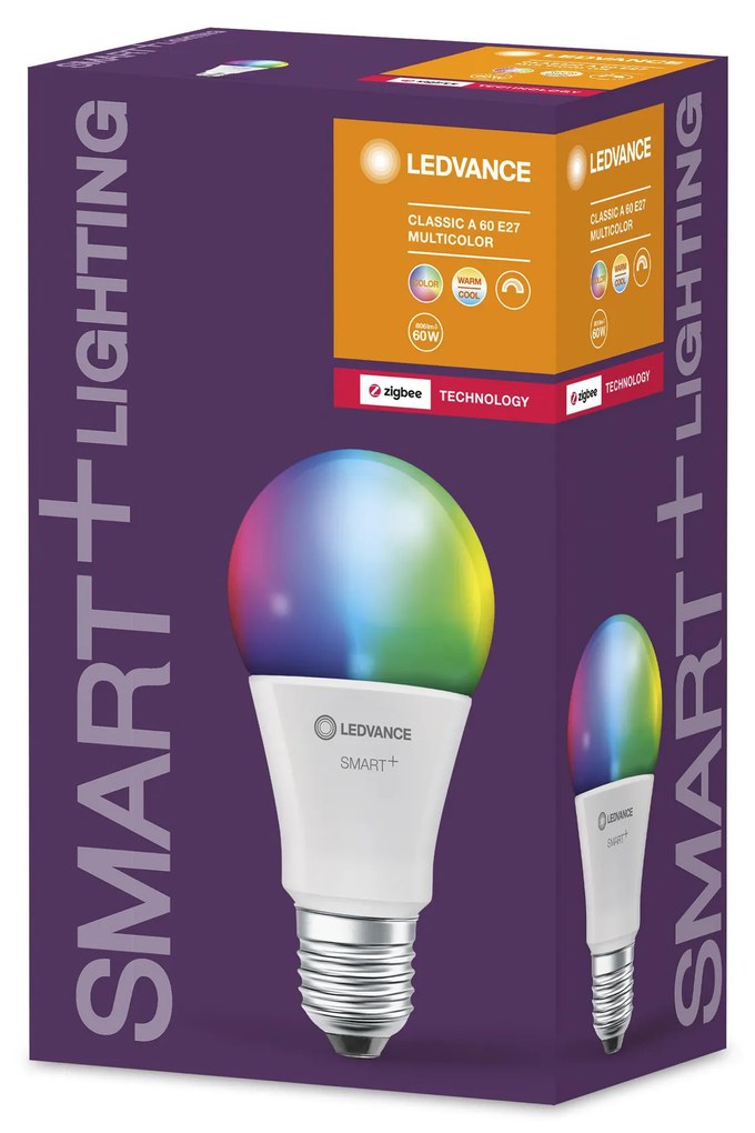 LEDVANCE Inteligentná LED žiarovka SMART+ ZB, E27, A60, 9W, 806lm, 2700-6500K, teplá-studená biela, RGB