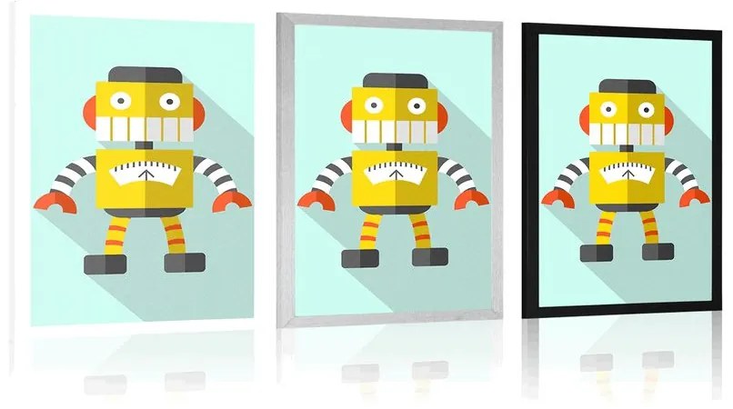 Plagát žltý robot na modrom pozadí - 30x45 black