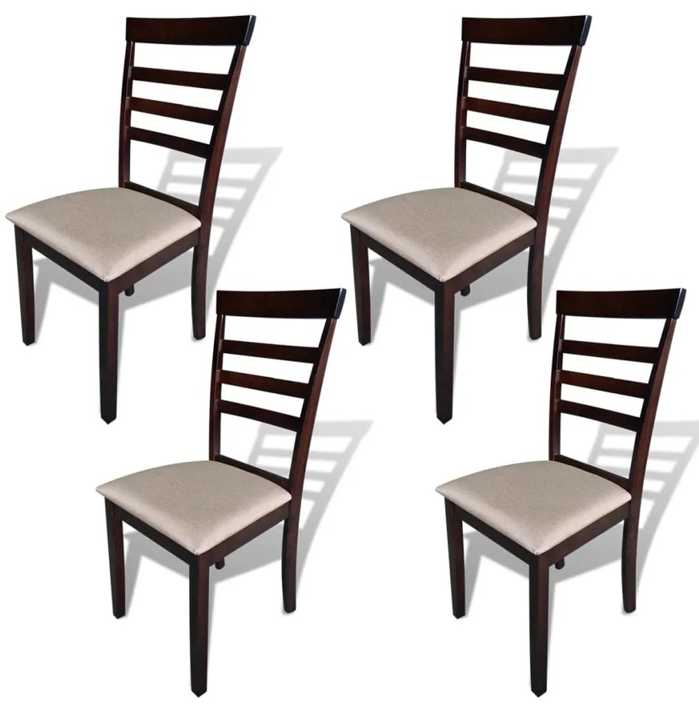 vidaXL Jedálenské stoličky 4 ks, hnedo krémové, drevený masív a látka