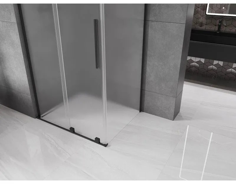 Mexen Velar L, sprchový kút s posuvnými dverami 110 x 70 cm, 8mm sklo námraza, čierna matná, 871-110-070-33-70