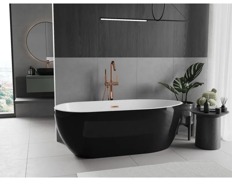 Mexen Eos, voľne stojaca vaňa 150 x 75 cm, biela-čierna, ružové zlato prepad, 52471507575-60