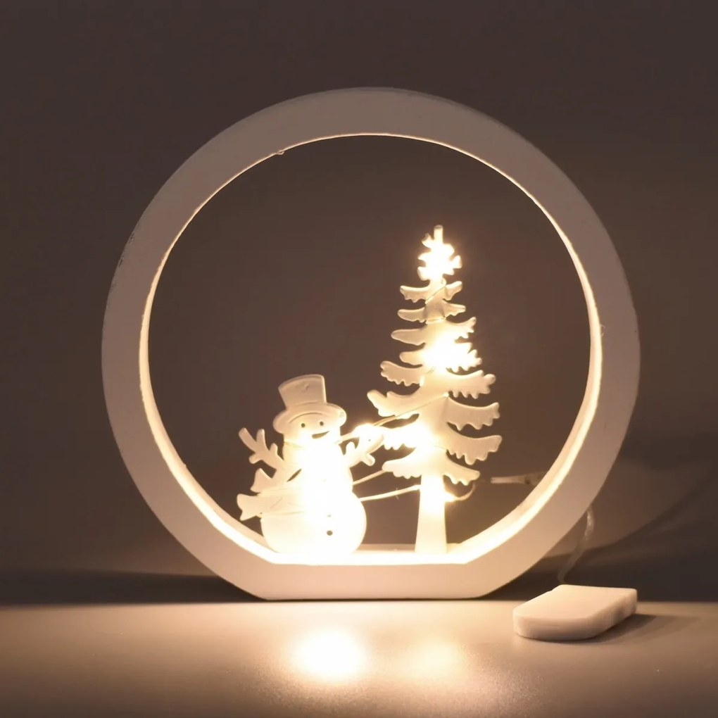 Vianočná LED dekorácia Snehuliak, pr. 15 cm, teplá biela