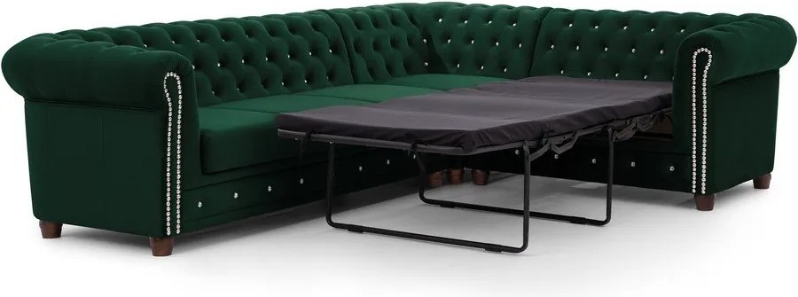 Zelená zamatová rozkladacia rohová pohovka (pravý roh/do L) York Blik – Ropez