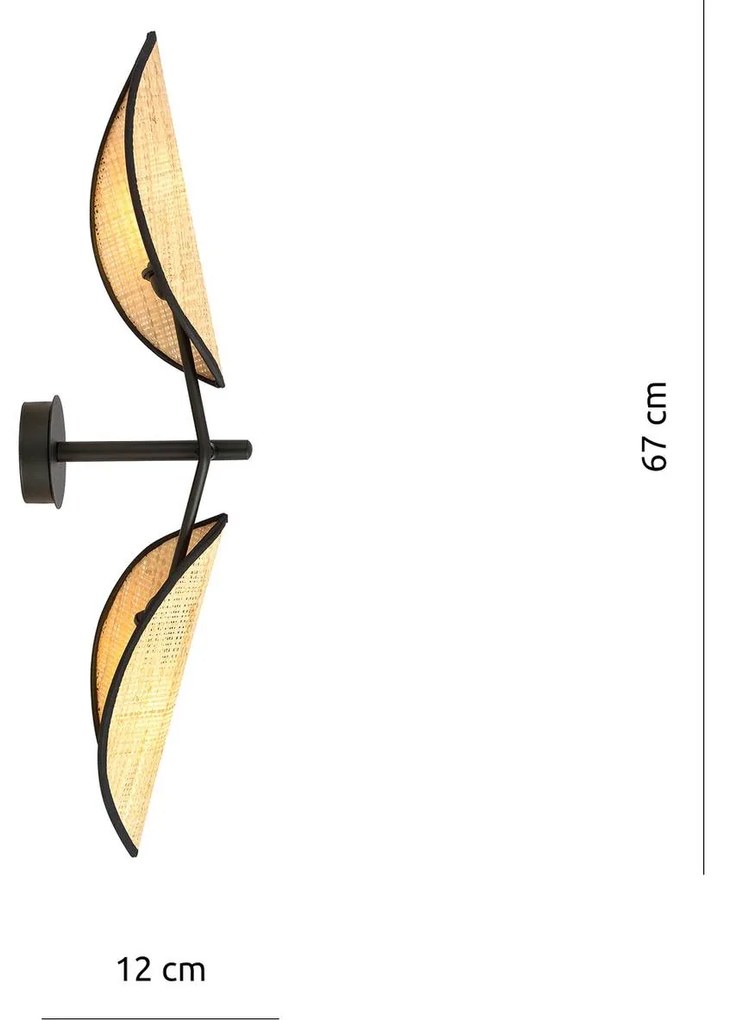 Nástenné svetlo Vene čierna/ratanový vzhľad, 2-pl.