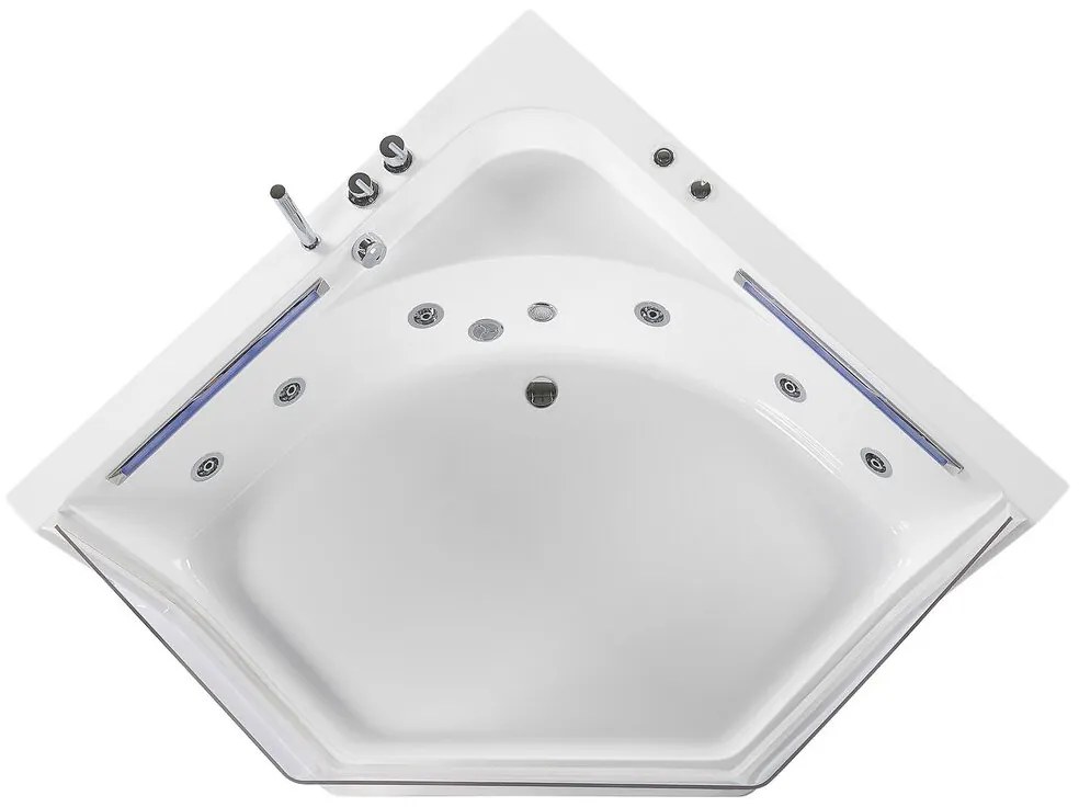 Vírivá rohová vaňa s LED osvetlením 211 x 150 cm biela CACERES Beliani