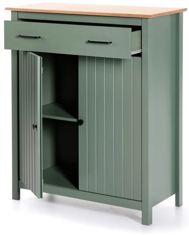 Zelená/v prírodnej farbe vysoká komoda z borovicového dreva 90x110 cm Miranda – Marckeric