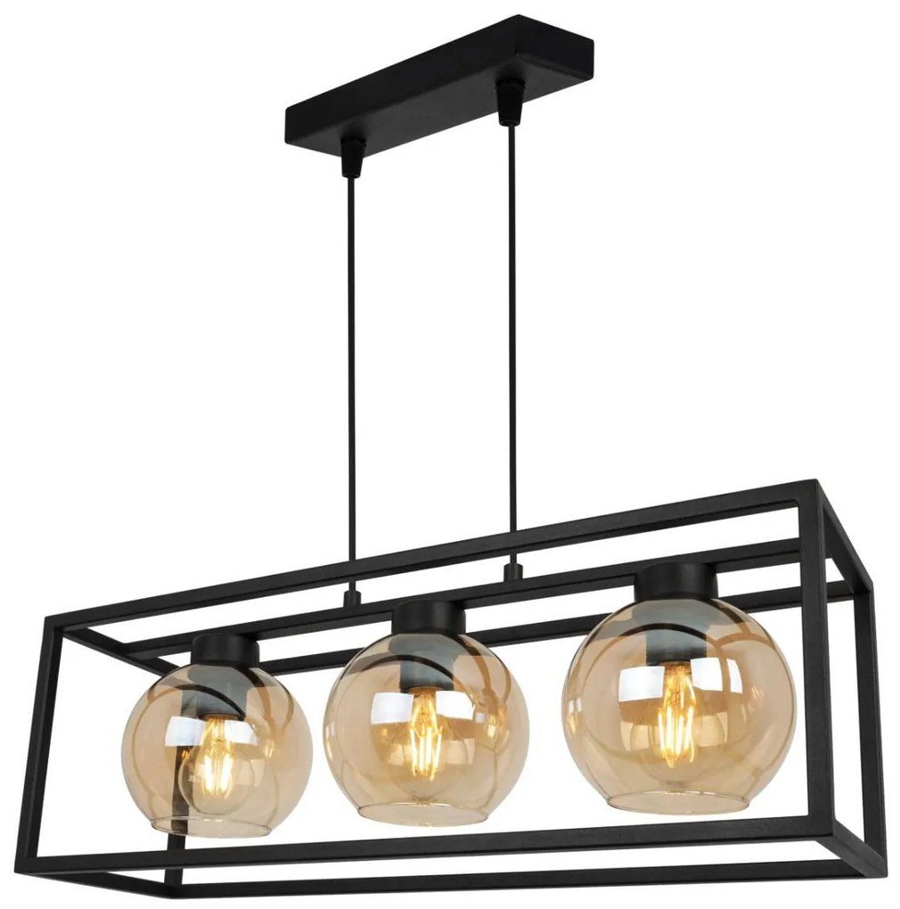 Závesné svietidlo Haga Cage, 3x medové sklenené tienidlo v kovovom ráme