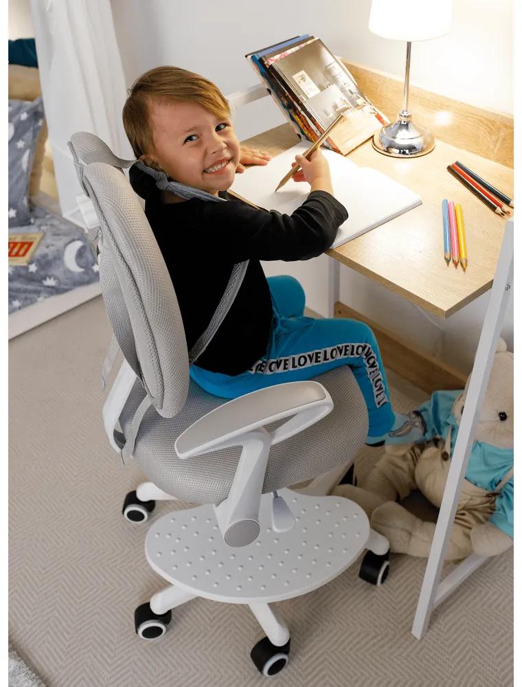 Detská rastúca stolička s podnožou ANAIS – sieťovina, plast, šedá / biela