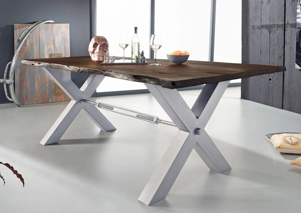 Bighome - DARKNESS Jedálenský stôl 180x100 cm - strieborné nohy, hnedá, akácia