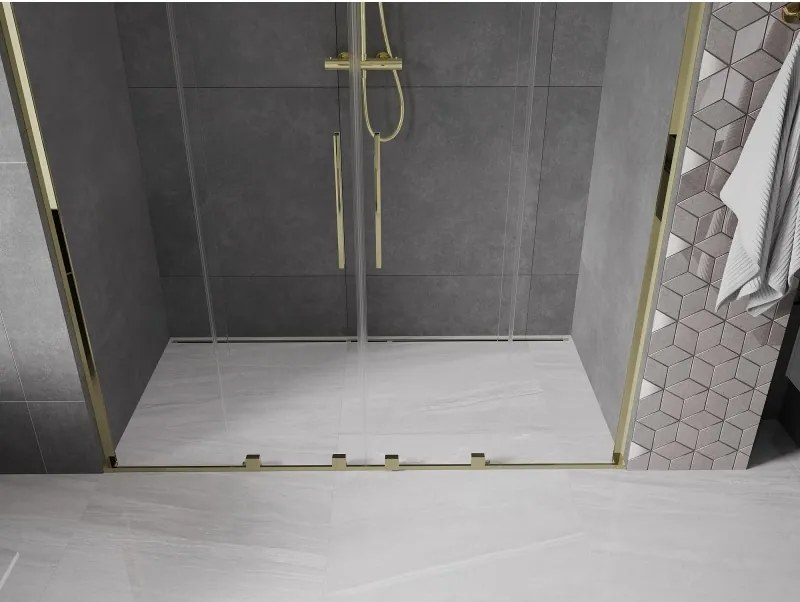 Mexen Velar L Duo, posuvné sprchové dvere do otvoru 170 cm, 8mm číre sklo, zlatá lesklá, 871-170-003-02-50