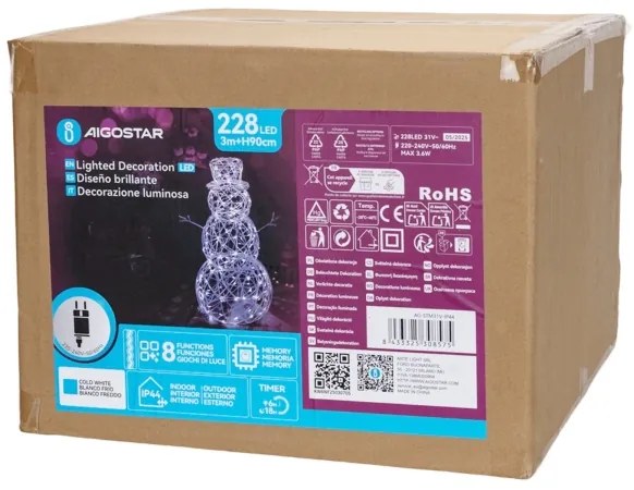 Aigostar-LED Vonkajšia vianočná dekorácia LED/3,6W/31/230V 6500K 90cm IP44 snehuliak