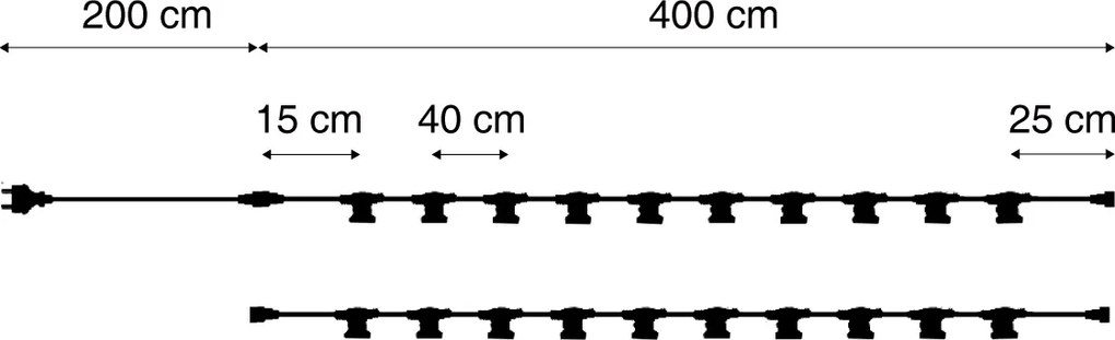 Prepojiteľné čierne girlandové osvetlenie so zástrčkou 10 m vrátane E27 P45 20 svetiel IP44 - Lubber