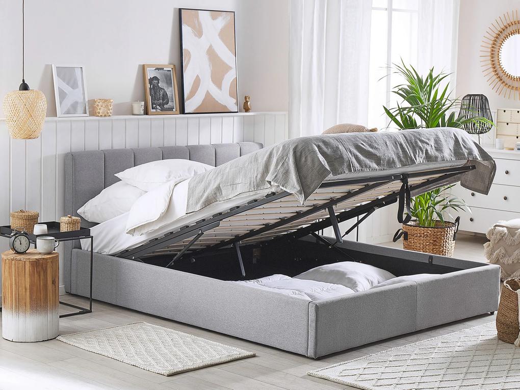 Čalúnená posteľ s úložným priestorom 140 x 200 cm svetlosivá DREUX Beliani