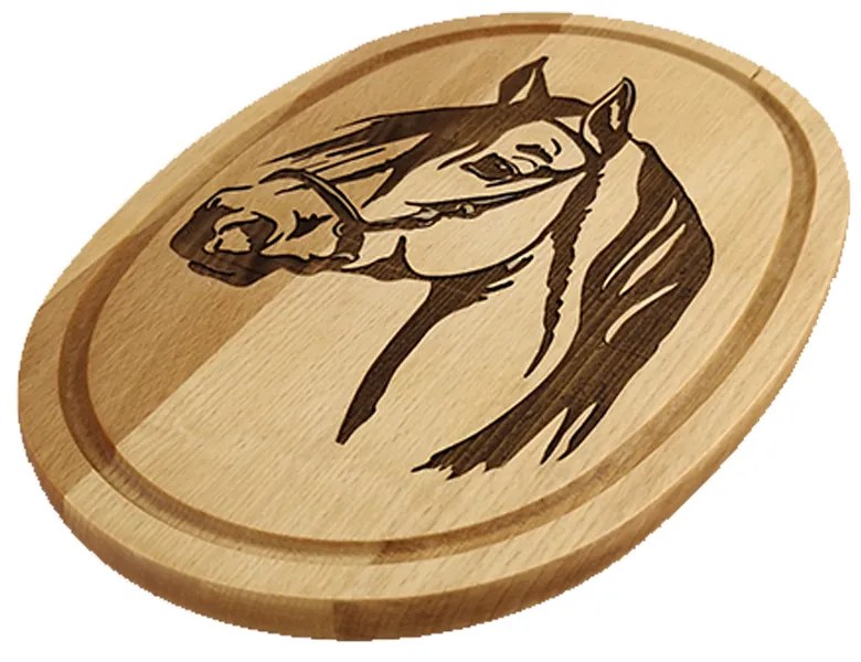AMADEA Drevená servírovacia doska - podnos oválne kôň, masívne drevo, 30 cm