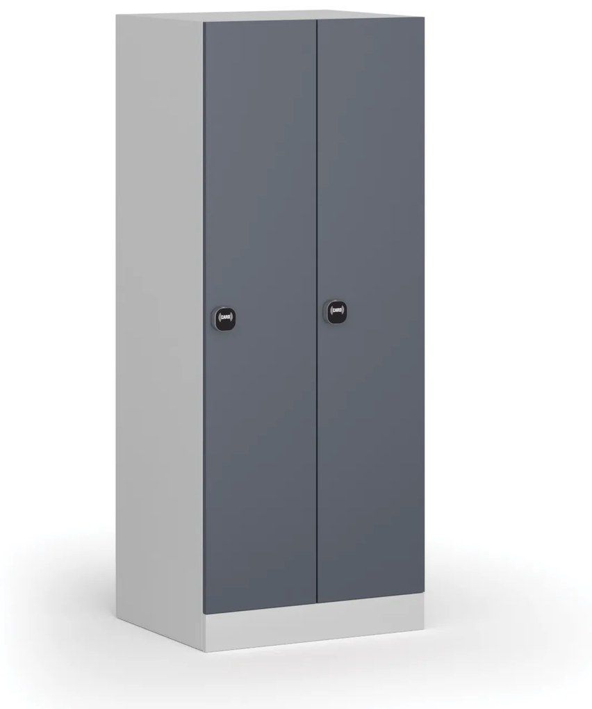 Šatníková skrinka znížená, 2 oddiely, 1500 x 600 x 500 mm, zámok s čítačkou RFID kariet, tmavosivé dvere