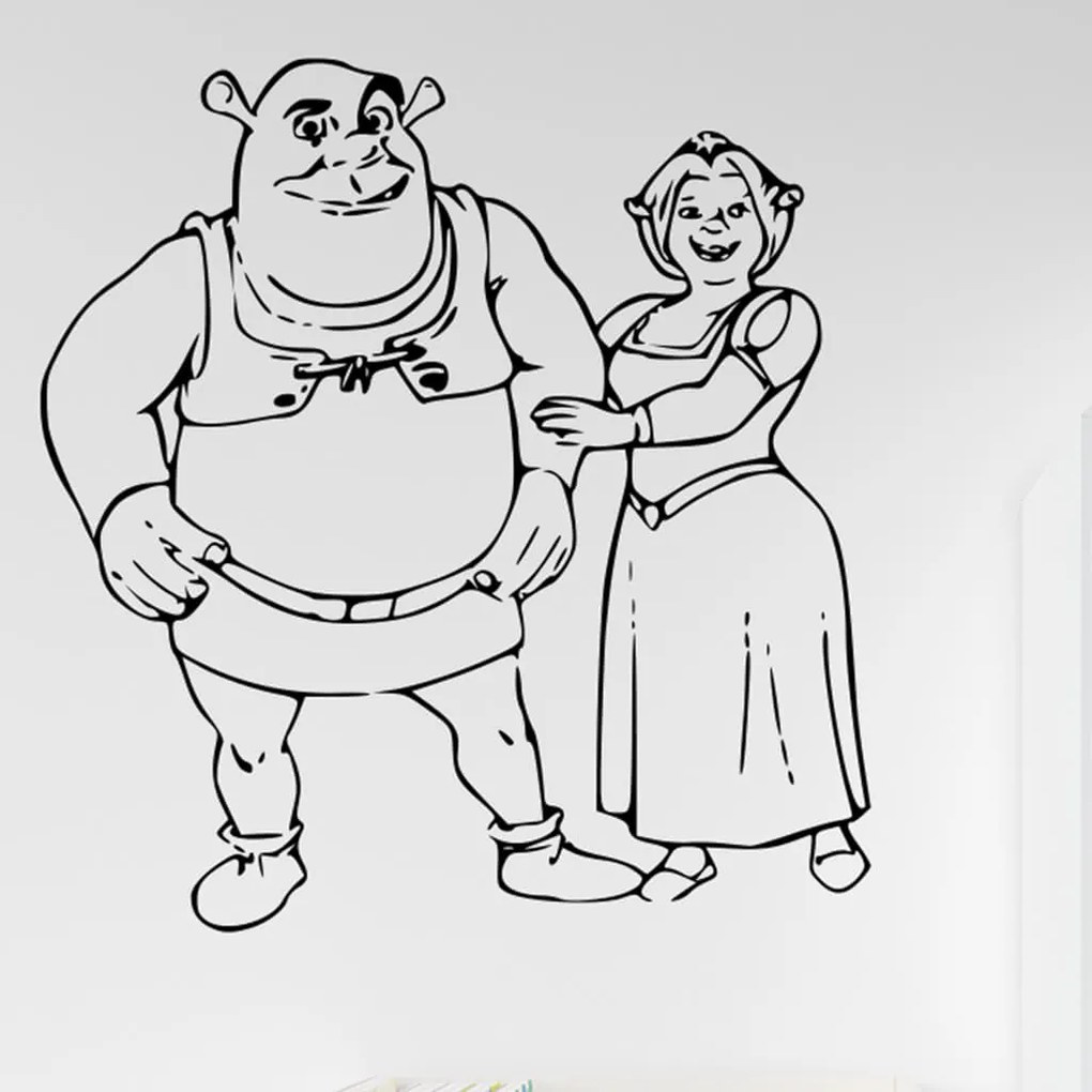 Veselá Stena Samolepka na stenu na stenu Shrek a Fiona Farba: černá