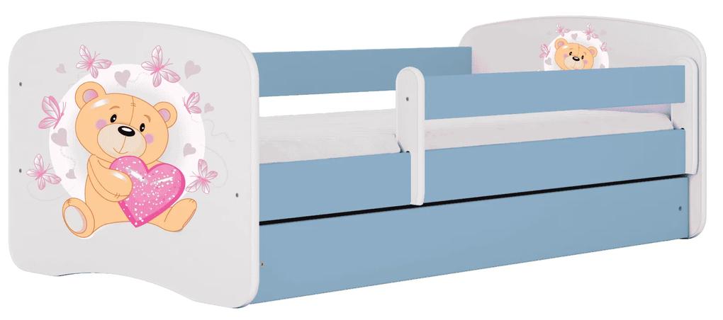 Letoss Detská posteľ BABY DREAMS 160/80- Macko Modrá S matracom S uložným priestorom