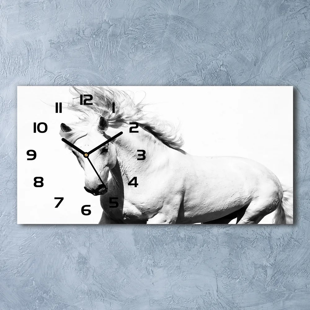 Moderné sklenené hodiny na stenu Biely kôň pl_zsp_60x30_f_14270832