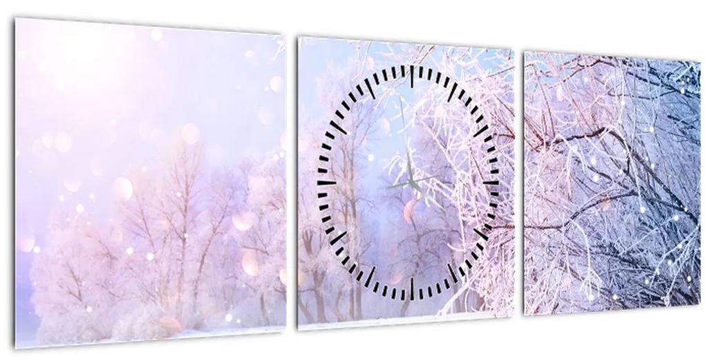 Obraz - Mrazivá zima (s hodinami) (90x30 cm)