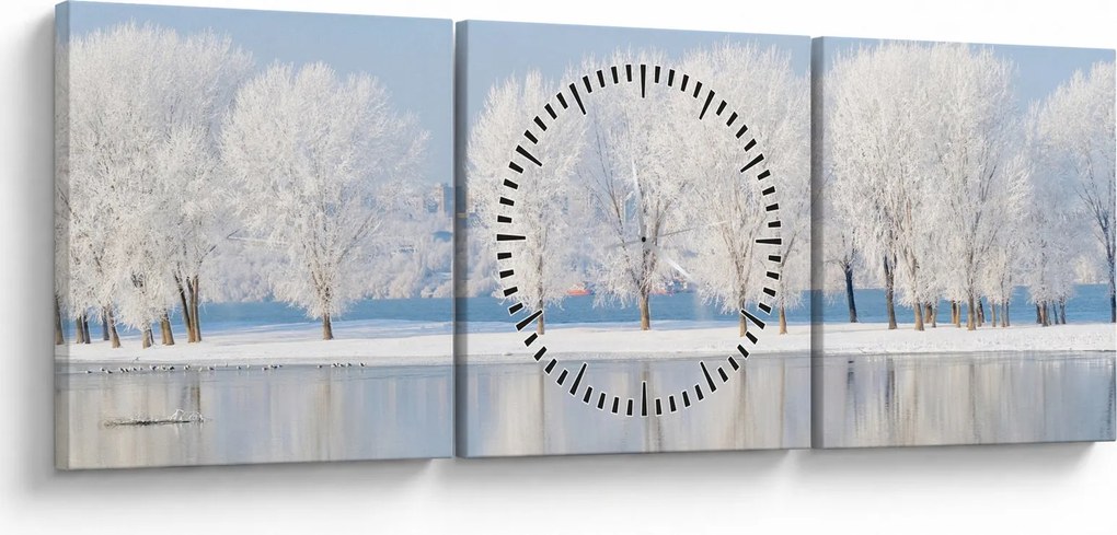 Obraz zimnej krajiny (s hodinami) (90x30 cm)