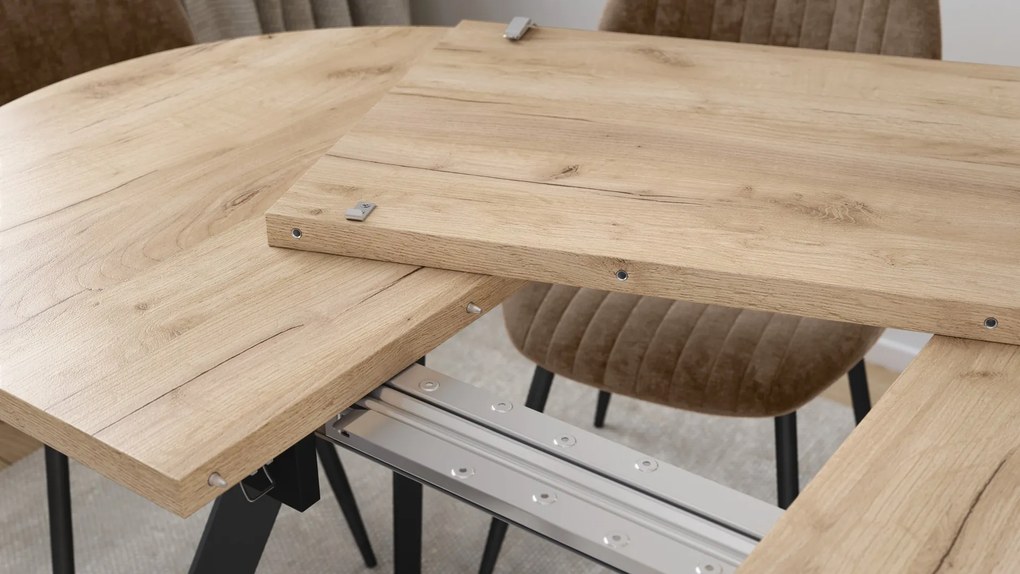 Mazzoni ALMO Dub Craft zlatý / čierne nohy - OVÁLNY ROZKLADACÍ STÔL 140-240 cm PRE 10-12 OSÔB