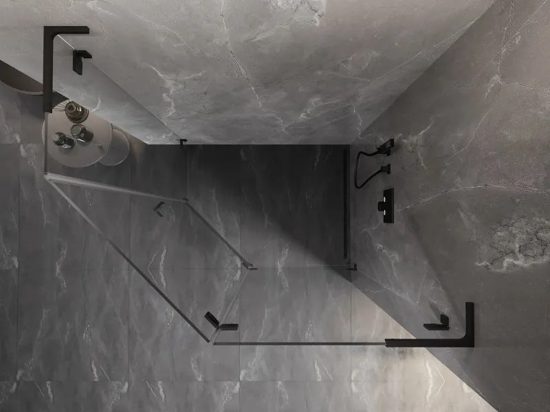 Mexen Lunar, L pravý výklopný päťuholníkový sprchový kút 100 x 90 cm, 8mm číre sklo, čierny profil, 831L-100P-090L-70-00-P