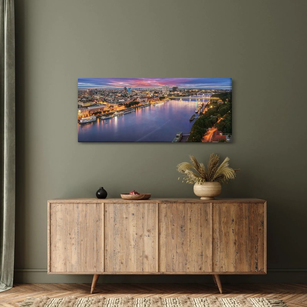 Obraz nočného mesta Bratislavy s riekou (120x50 cm)