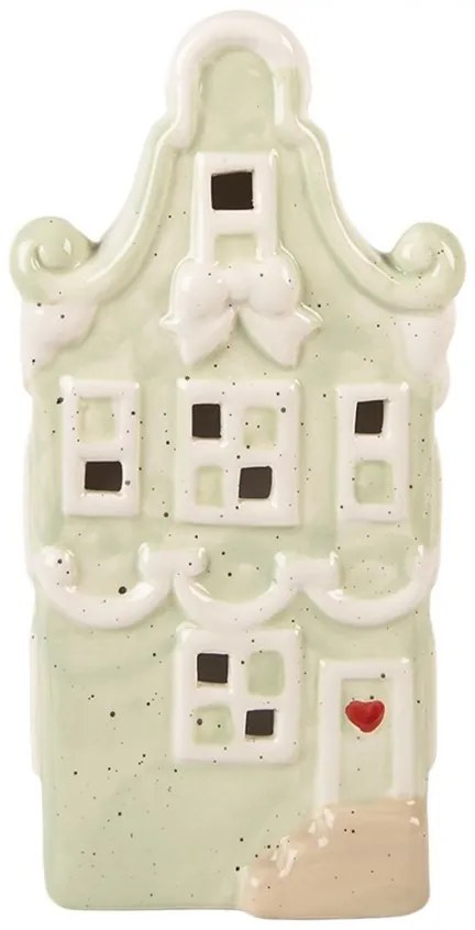 Zelený keramický LED domek Lamont - 11*9*22 cm