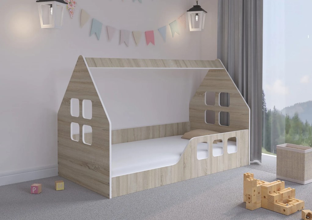 Wooden Toys Detská posteľ Nízky DOMČEK SONOMA 160x80 Montessori  PRAVÁ