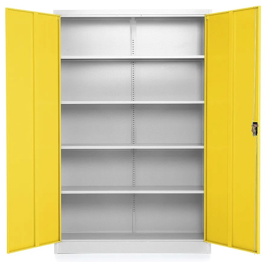 Univerzálna kovová skriňa 120 x 40 x 185 cm, cylindrický zámok, žltá - ral 1023