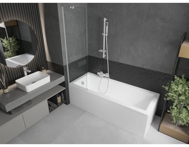 Mexen Next, vaňová zástena 1-krídlová 50 x 150 cm, fixné krídlo, 6 mm číre sklo, biely profil, 895-050-000-00-00-20