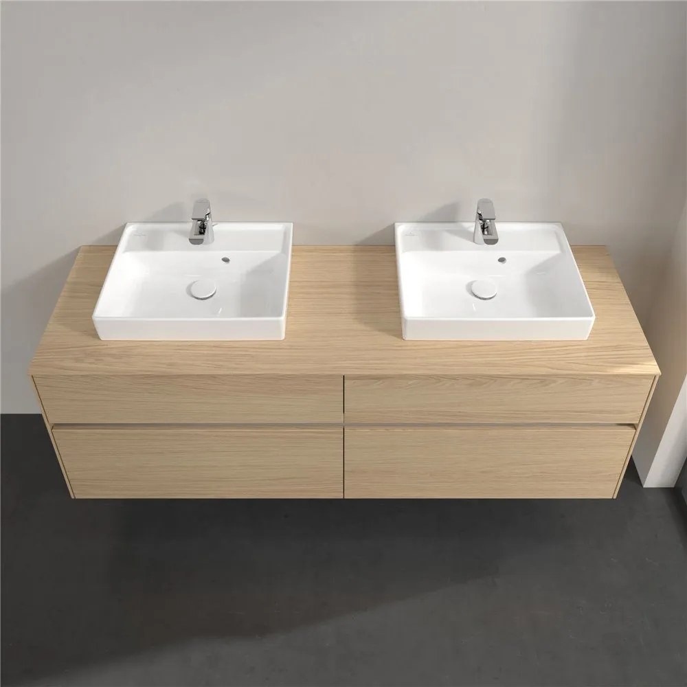 VILLEROY &amp; BOCH Collaro závesná skrinka pod dve umývadlá na dosku, 4 zásuvky, s LED osvetlením, 1600 x 500 x 548 mm, Nordic Oak, C021B0VJ