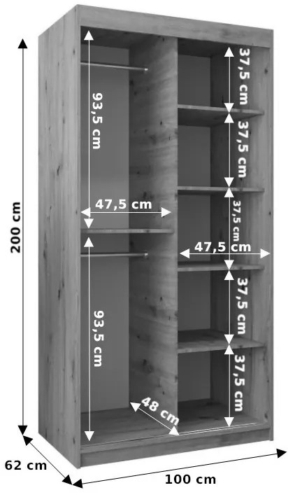 Šatníková skriňa 100 cm Eclipse (dub sonoma + dub sonoma). Akcia -58%. Vlastná spoľahlivá doprava až k Vám domov. 1063384