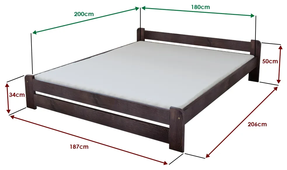 Posteľ Emily 180 x 200 cm, orech Rošt: S lamelovým roštom, Matrac: Matrac Somnia 17 cm